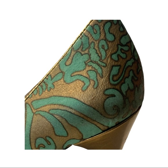 Hale Bob Teal Leather Peep Toe Maryjane Stiletto - Picture 4 of 14